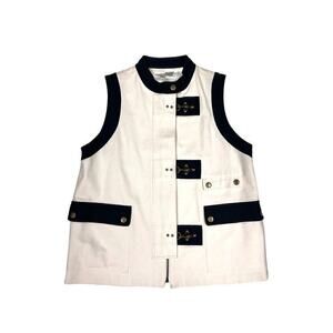 VTG 90s Nancy Heller Saks Canvas Fishing Vest Colorblock Off White Black S